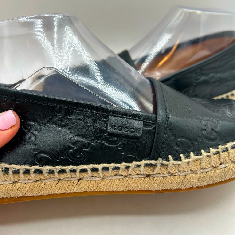 GUCCI  Signature GG Leather Espadrilles Flats Women’s US 7 1/2 Black, GUCCISSIMA - Picture 7 of 16